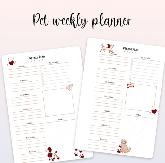 Minimalist Dog Themed Weekly Planner