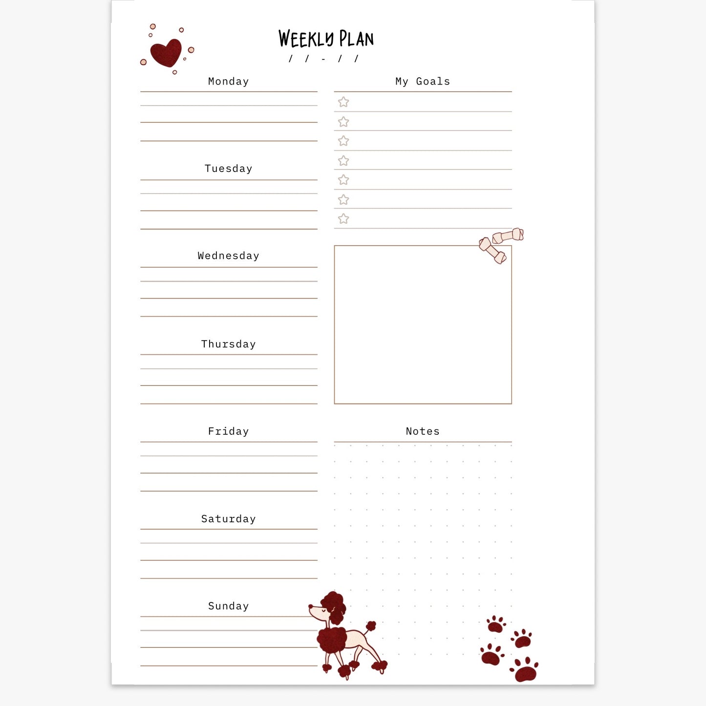Minimalist Dog Themed Weekly Planner