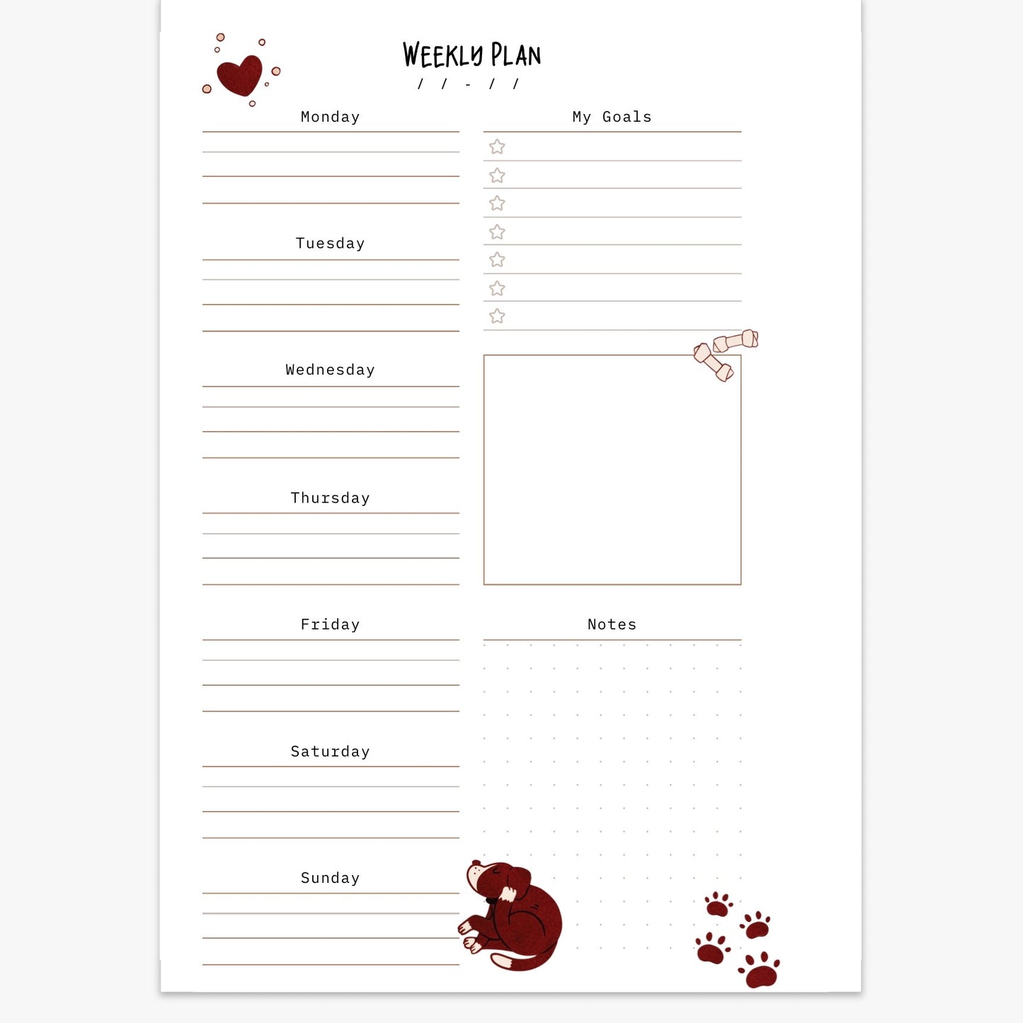 Minimalist Dog Themed Weekly Planner